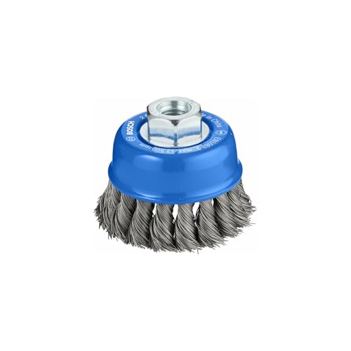 Bosch 1x PRO Steel Longlife Topfbürste gezopfter Draht für kleine Winkelschleifer und M14-Gewinde (für Stahl Ø 75 mm Professional Zubehör Kleiner Winkelschleifer)