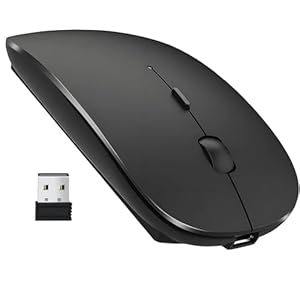 Wireless Rechargeable Mouse for Laptop,Ergonomic Silent Click USB 2.4G Cordless Mouse With USB Nano Receiver Multi-OS & Device Compatibility 3 Buttons, 1600DPI 3 Adjustment Levels (Black)