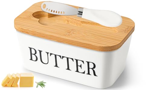 Butterdose mit Holzdeckel, Butterdose Keramik mit Buttermesser,...