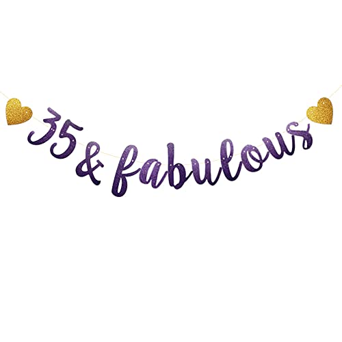 35 & Fabulous Banner, Purple Glitter Paper Banner Sign Garlands,35th Birthday / Anniversary Party Decorations Supplies,Letters Purple,SUNbetterland