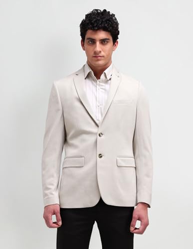 Image of Arrow Knitted Mens Blazer - Self-Design Striped Pattern, Five Pockets, Double-Vented Back Hem Stylish Blazer for Men