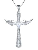 YL Cross Necklace 925 Sterling Silver Angel Wings Pendant Teardrop Cubic Zirconia Criss Jewelry for Women