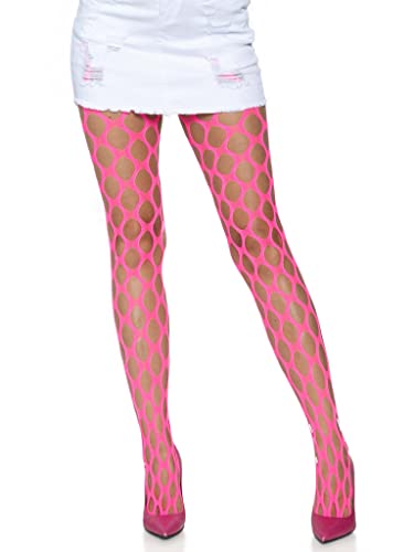 Medias Leg Avenue Pothole net pantyhose elásticas de rejilla rosa neón