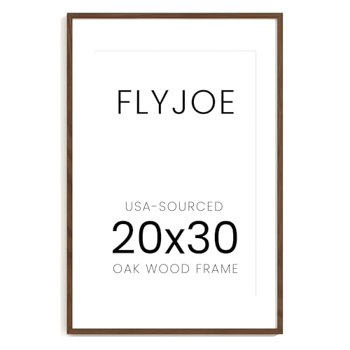 Image of FLYJOE 20x30 Oak Wood Picture Frame with Mat for 16x24, 20 by 30 USA-Sourced Natural Solid Wooden Poster Frame for Wall Display, Tempered Real Glass, Hanging Hardware Included, Walnut Color