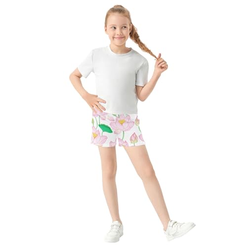Girls Athletic Pink Lotus Floral Comfy Summer Clothes Trendy Teens Casual Customized Kids Pajama Sleepwear, X-Small2