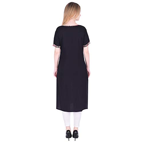 Image of Women's Cotton Crepe Blend Black Straight Printed Kurti(FS703BlackMulti)