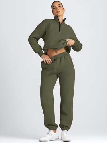 Image of AUTOMET Women's Sweatsuits 2 Piece Outfits Lounge Sets | Cozy Airport Outfits,Casual Sweat Sets for Fall and Winter,Half Zip Pullover and Baggy Sweatpants with Pockets