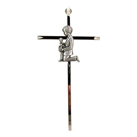 singer star case First Holy Communion Silver Tone Wall Cross with Fine Pewter Boy Casting, 8 Inch Cover