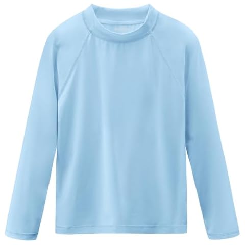 Boys Swim Shirts Long Sleeve Rash Guard Sun Protection UPF50+ T Shirts Rashguard Swimwear Fishing Water ShirtsQuick Dry Cool Beach Clothes for Toddler Youth Kids Milk Blue Size 6 Cover