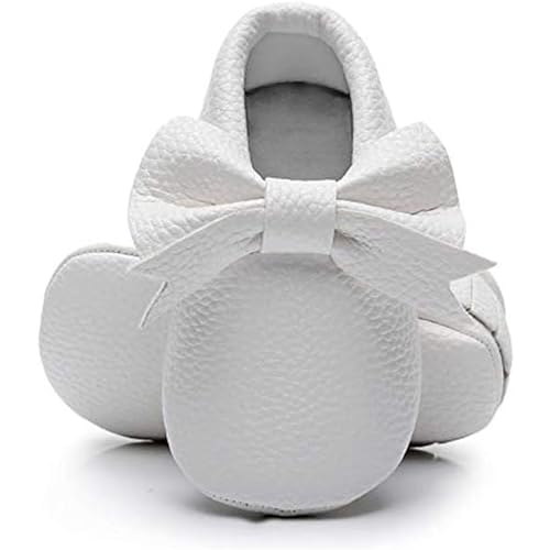 Image of Bebila Double Bow Fringe Baby Moccasins - Soft Sole Baby Shoes Girls Toddler Crib Flats