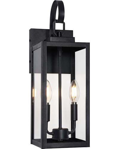 Image of 18 inch Large Outdoor Wall Light, 2-Light Black Exterior Sconce | Waterproof, Rust-Resistant, Durable Metal with Clear Glass, Standard E12 Socket, Easy to Install