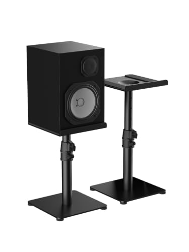 Suptek Uniwersalne stojaki pod głośniki biurkowe z platformami 24,5 x 22,5 cm, regulowana wysokość, pochylanie i obracanie, uniwersalne uchwyty audio, udźwig 15 kg, zestaw 2 sztuk, czarny SDM001THB