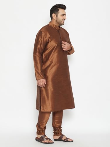 Image of Vastramay Plus Men's White Silk Blend Kurta Pyjama Set VPLUSMKWH001nPBL 44 | Independence Day