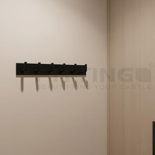 Image of Stainless Steel 6 Hook Cloth Hanger for Door /Dress Hanger Wall Mount /Bathroom Hooks for Hanging Clothes (Black) Pack of 4-| 3 Years Warranty |