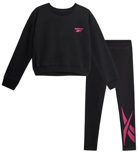 Reebok Conjunto de sudadera para niña, sudadera con capucha y leggings, conjunto de ropa juvenil para niñas (7-12), Negro -, 10