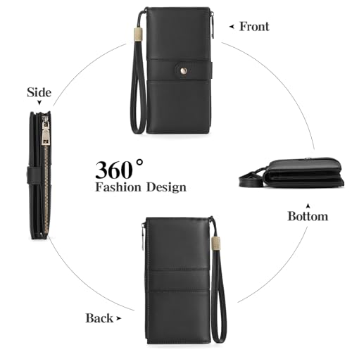 GAEKEAO Wallets for Women Leather RFID Blocking Large Capacity Card Case Ladies Wristlet Clutch Wallets Zipper Pocket with 4 ID Windows 23 Card Slots4