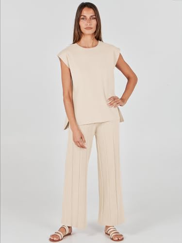 ANRABESS Conjunto de duas peças para mulheres, suéter de malha, pulôver, calça de cintura elástica,