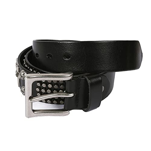 Designers Rivet Genuine Leather Punk Mens Rock Skull Belts Hip Hop Style Jeans Metal Ceinture Strap Waist,Black,130CM/51.1'' 6