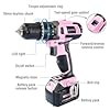 WORKPRO Pink Cordless 20V Lithium-ion Drill Driver Set, 1 Battery, Charger and Storage Bag Included - Pink Ribbon
