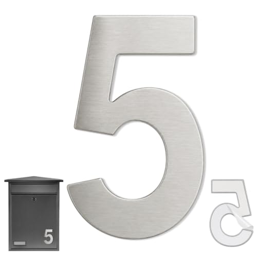Numero 5 Casa, Número Cinco Hogar, Número 5 Para Puerta, Número Para Pared, Número 5 Buzón, Acero Inoxidable 304, 75 Mm Alto X 47 Mm Ancho, Adhesivo, Plateado