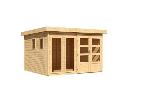 CHILLROI® Karibu Gartenhaus Pentus aus nordischer Fichte Verschiedene Größen optinal mit Anbaudach, lichtdurchflutetes Design mit Flachdach (naturbelassen, XL) CHILLROI® Karibu Gartenhaus Pentus aus nordischer Fichte Verschiedene Größen optinal mit Anbaudach, lichtdurchflutetes Design mit Flachdach (naturbelassen, XL)