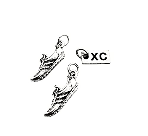 Pewter Running SHOE XC Charm Set - Pair of Running Shoe Charms - 2 Pewter Running Shoe Charms and 1 Pewter XC Charm in Organza Bag - All Pewter XC Charm