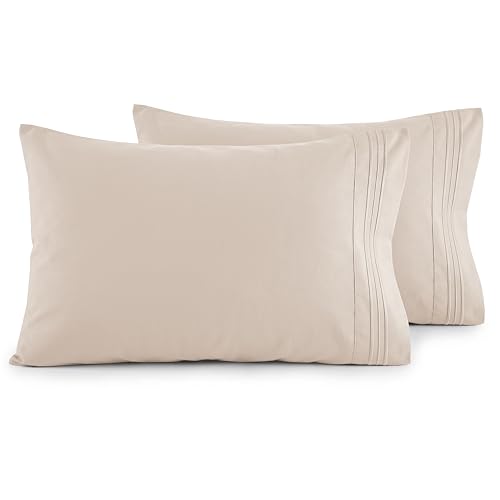 Image of Elegant Comfort Luxury Ultra-Soft 2-Piece Pillowcase Set - 1500 Premium Hotel Quality Microfiber Double Brushed - Wrinkle Resistant, King, Cream