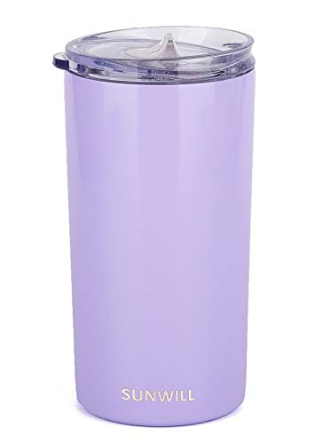 SUNWILL Coffee Mug with Lid Vacuum Insulated Skinny Tumbler Lowball Double Wall Stainless Steel Coffee Cup for Travel Indoor and Outdoor 12oz Lavender