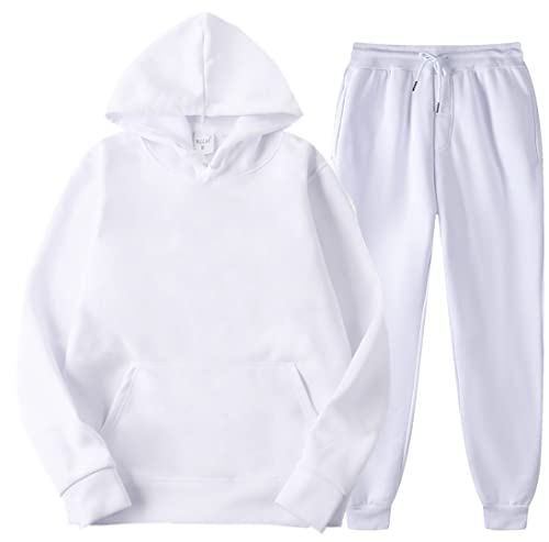 Silver Basic Chándal Liso para Niños y Niñas Sudadera y Pantalones de Forro Polar Cálido Conjunto de 2 Piezas Sudadera y Pantalones para Correr Traje Deportivo M,Blanco-3 Cover
