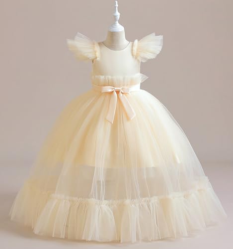 Satin Flower Girl Dress Girls A-Line Ruffle Sleeve Dresses Girl Formal Tulle Dress for Wedding Party Birthday2