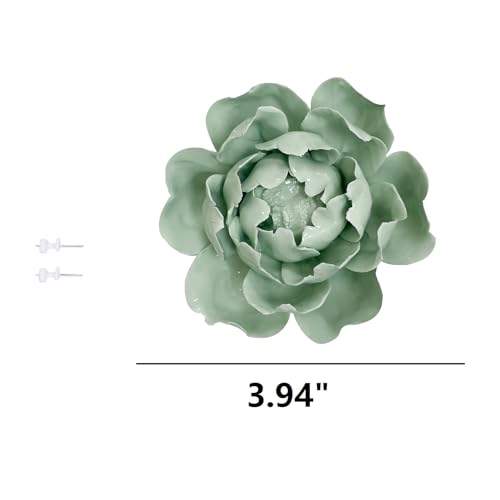 Image of Peony Flower Bud,Light Green, 3.94 inch,Ceramic Flower Wall Art Decor, Artificial Flower Wall Sculpture,Handmade Ceramic Flowers for Home,Hallway,Living Room, Kitchen,Bathroom