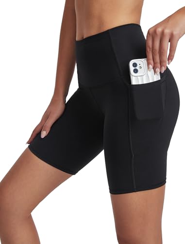 kakola Biker Shorts Women with Pockets High Waisted Workout Tummy Control Gym Running Yoga Shorts Black
