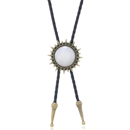 Image of Bolo Tie for Men Women Cowboy Turquoise Celtic Natural Tiger Eye Stone Longhorn Bull Western Leather Bolo Necktie