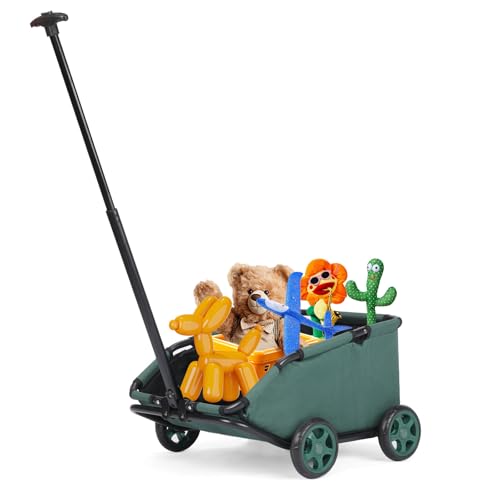 Mini-Hundewagen für Mini-Haustiere, faltbarer multifunktionaler Einkaufswagen mit ausziehbarem Ziehgriff Im Freien, Wagon eingebautem Kissen und Sicherheitsseil mit Aufbewahrungstasche (Dunkelgrün)