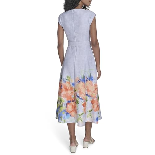 Image of Calvin Klein Women's Sleeveless V-Neck Belted A-Line Midi Dress