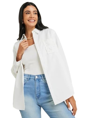 Image of Styli Women Oversized Shirt with Schiffli Front Pocket | Stylish Casual Shirt for Office, Party Outfits