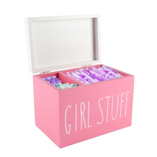 2-Fach Hygiene-Box mit Deckel Tampon Box, Binden Aufbewahrung Badezimmer, Wattepads & Wattestäbchen Praktischer Organizer für Sanitäre Produkte, Kosmetik Rustikale Aufbewahrung für Frauen Rosa