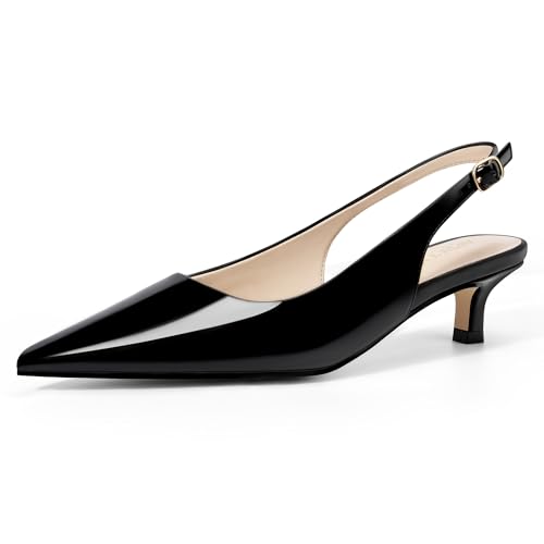 Image of AprCoco Women's Kitten Heels Slingback Pointed Closed Toe Ankle Strap Elegant Women Pumps Shoes for Dating Wedding