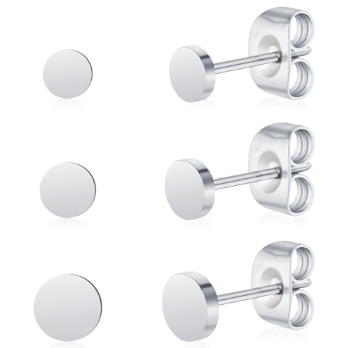 3 Pairs Titanium Stud Earrings Set, Hypoallergenic Women Earrings Nickel Free Earrings for Sensitive Ears Classic Dainty Girls Earring Studs