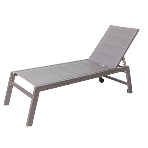 LOLAhome - Tumbona de Jardín y Exterior Stella Deluxe, Acolchada, de Aluminio Gris Topo, Reclinable, con Ruedas. Epoxi Anti-Corrosión. 200x65 cm. Mejorada 2026.