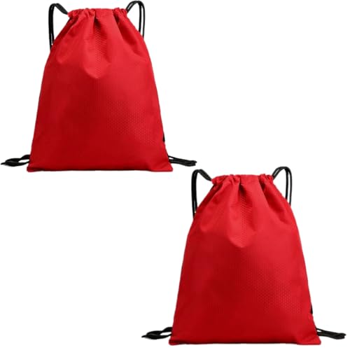 Image of 2-Pack Waterproof Drawstring Backpacks, Soccer-Texture Oxford Fabric, 16.9 inch x 13.8 inch, Lightweight 0.19 lb Each, No Eyelets, Gym & Marathon Gear Sacks(Red)