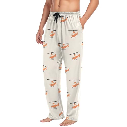Men’s Cute Cartoon Airplane Pajama Pants with Pockets, Comfortable Lounge Sleep Bottoms#4934