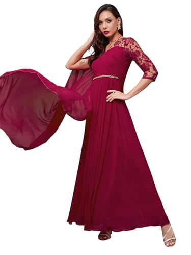 Image of Miss Chase Women's Floral Printed Relaxed Fit V-Neck 3 /4th Sleeve Maxi Dress