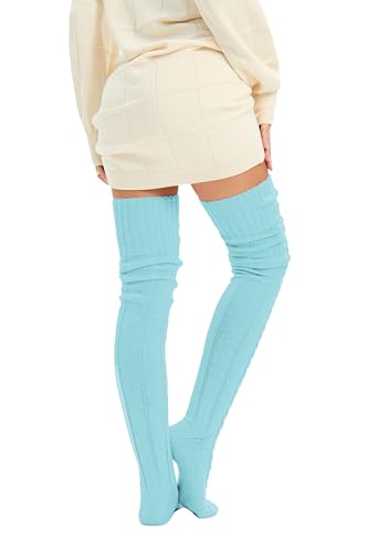SherryDC Women's Slouch Cable Knit Thigh High Socks Extra Long Over Knee High Leg Warmers Boot Stockings4