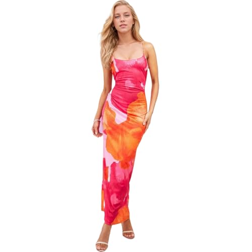 Image of Womens Summer Casual Floral Dresses Spaghetti Strap Bodycon Maxi Beach Dress Elegant Evening Party Long Dresses (US, Alpha, X-Large, Regular, Regular, B Pink)