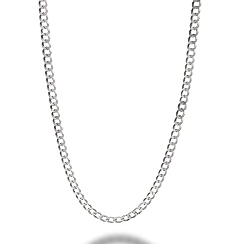 Savlano 925 Sterling Silver 4mm Italian Solid Curb Cuban Link Chain Necklace For Men & Women - Made in Italy Comes With a Gift Box