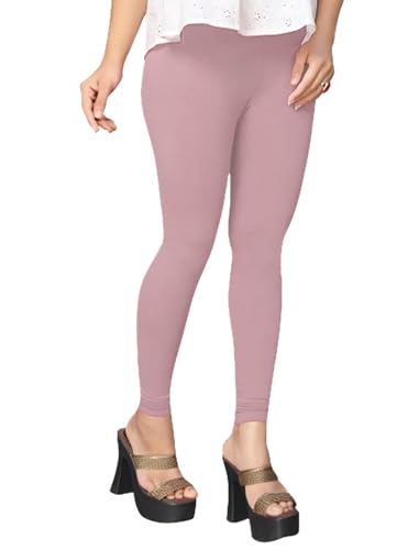 Image of Women's Cotton Skinny Leggings with Ankle Length Solid Pattern Mid Rise and Elastic Closure | Cotton Skinny Leggings for Womens