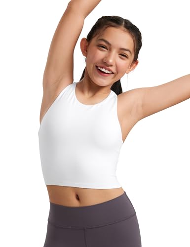 Image of CRZ YOGA Girls Butterluxe Double Lined Crop Tank | Dance, Extremely Soft, Tight Fit, High Neck, Athletic, Sleeveless Tops for Teen