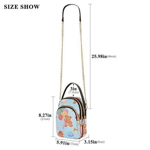 Cute Bears Balloons Light Blue Shoulder Purse Handbag Phone Wallet Chain Strap Purse Floral Print Crossbody Clutch Zipper Tote, 5.9" × 8.3" × 3.1"3