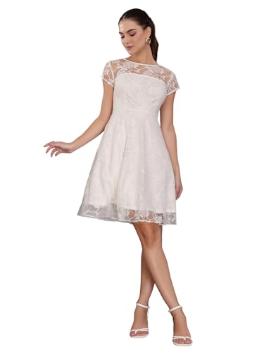Image of Miss Chase Women's Round Neck Sleeveless Polyester Ruffled Knee- Length Dress